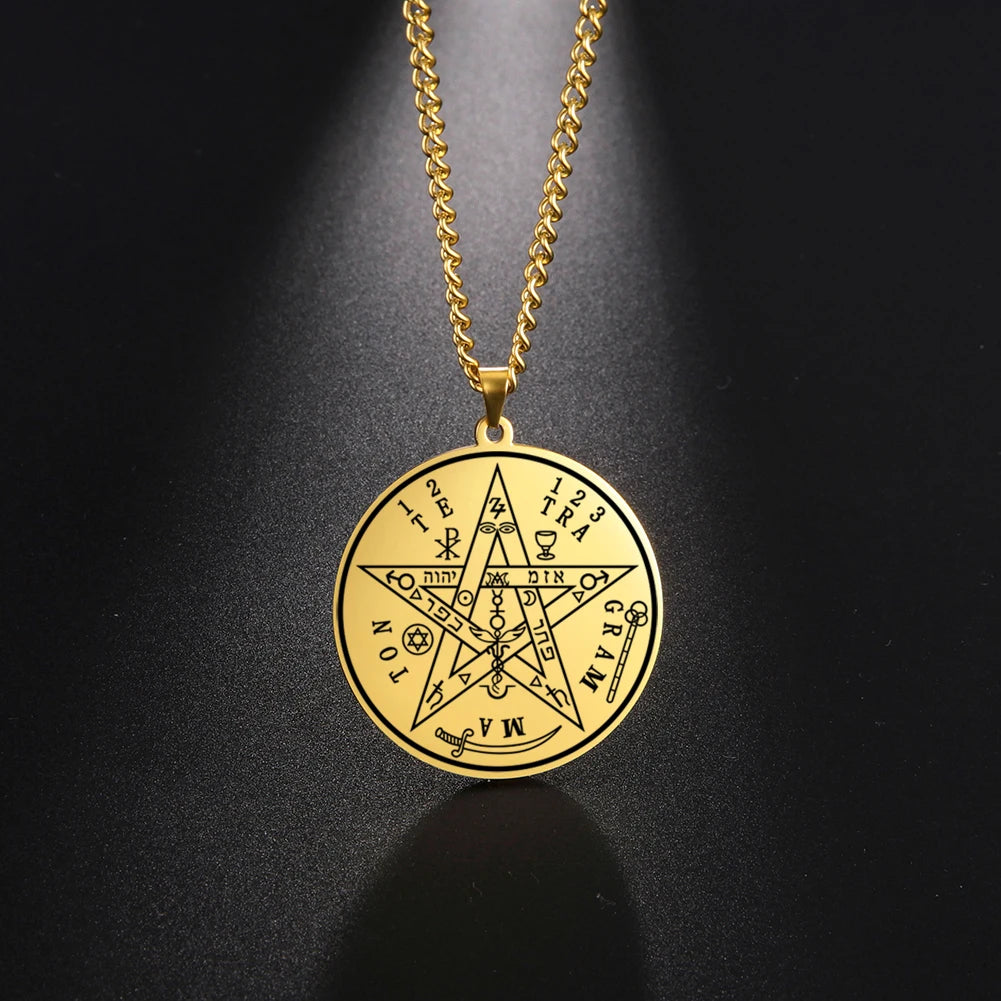 LIKGREAT-Collier pendentif pentagramme, bijoux en acier inoxydable, nom de Dieu, protection du pentacle, amulette porte-bonheur, cadeau