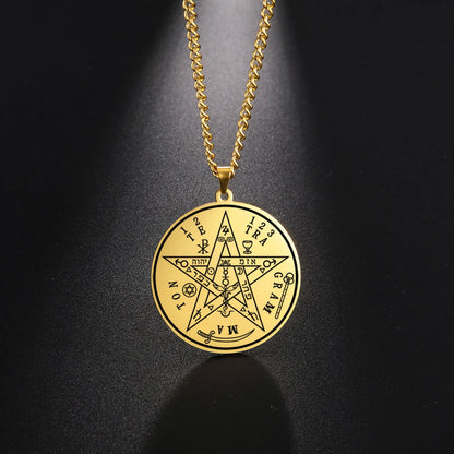 LIKGREAT-Collier pendentif pentagramme, bijoux en acier inoxydable, nom de Dieu, protection du pentacle, amulette porte-bonheur, cadeau