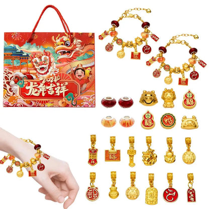 Calendrier de l'Avent du Nouvel An chinois pour filles, bijoux, bracelets à faire soi-même, compte à rebours de 24 jours, cadeaux pour enfants