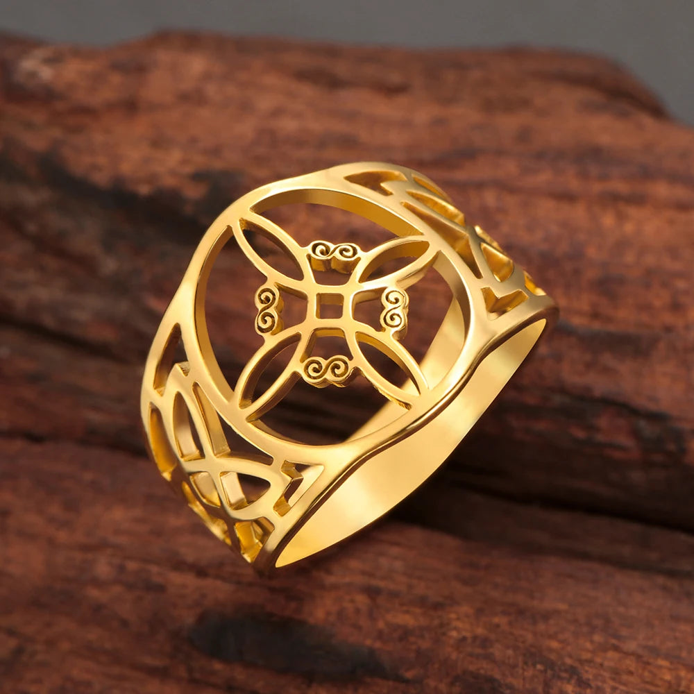 LIKGREAT bague noeud de sorcière pour femmes hommes creux en acier inoxydable bagues celtique Vintage amulette Protection Couple bijoux cadeaux