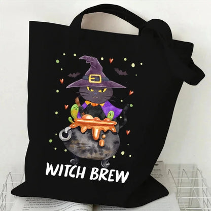 Sac fourre-tout écologique pour chat sorcière d'halloween, sac de shopping gothique chat noir, cadeau de saison effrayant, sac à main imprimé Animal drôle pour femmes