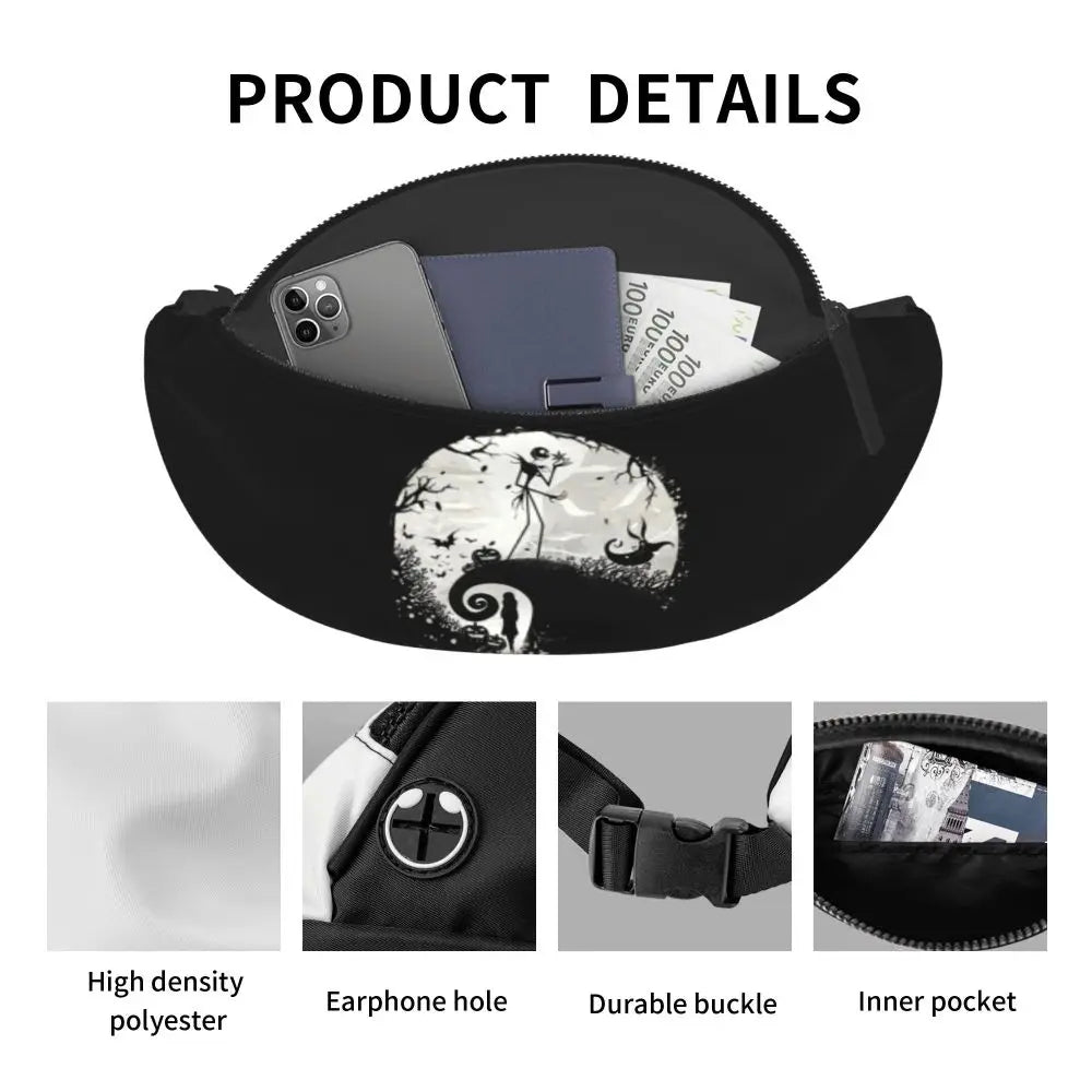 Sac Banane Personnalisé L'Étrange Noël de Monsieur Jack, Sacoche à Bandoulière pour Voyage, Randonnée, Téléphone, Poudres d'Argent