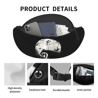 Sac Banane Personnalisé L'Étrange Noël de Monsieur Jack, Sacoche à Bandoulière pour Voyage, Randonnée, Téléphone, Poudres d'Argent
