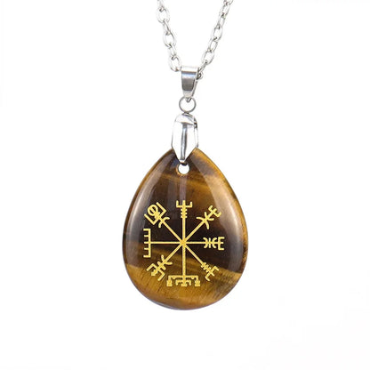 Collier pendentif en obsidienne chakra naturel, semi-réservoir, pierre d'oeil de tigre, Viking Rune Vegvisir, attention sman, Os Teardstress