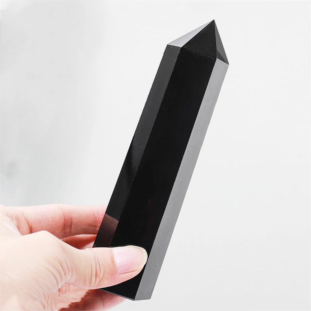Prisme Hexagonal en obsidienne naturelle de 15cm, cristal blanc, pierre de fusion, tour de baguette, artisanat de décoration pour la maison