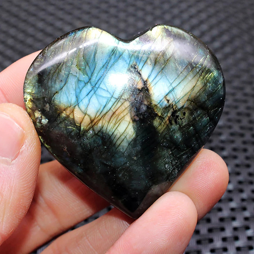 Pierre de cristal naturel en forme de cœur d'amour, Labradorite Reiki, guérison, Quartz Rose, décoration en cristal d'amour, artisanat 4-6cm
