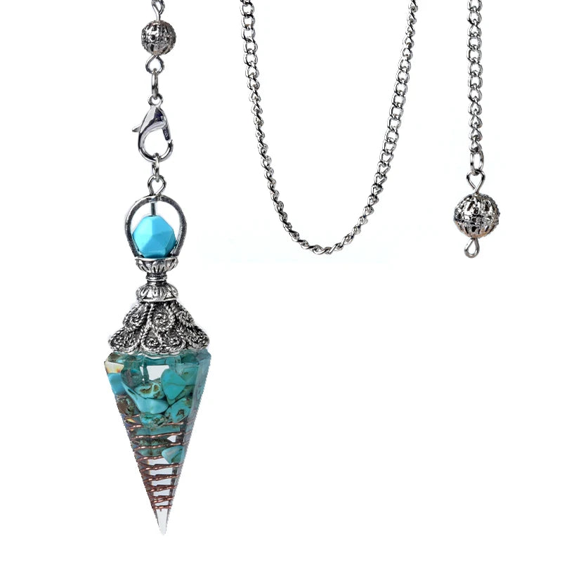 Pendentif pendule esprit pierre naturelle, chaîne en treillis, énergie porte-bonheur, résine Reiki mystérieuse pour la fabrication de bijoux, accessoires colliers