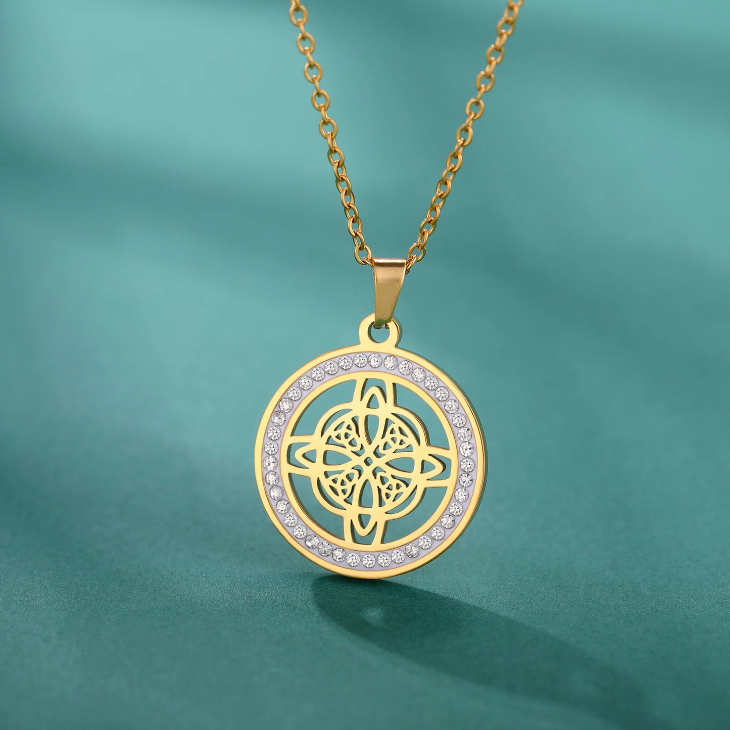 Skyrim Collier Nministériels d Sorcière en Acier Inoxydable, Pendentif Rond, Amulette Wicca, Bijoux Cadeau d'Anniversaire