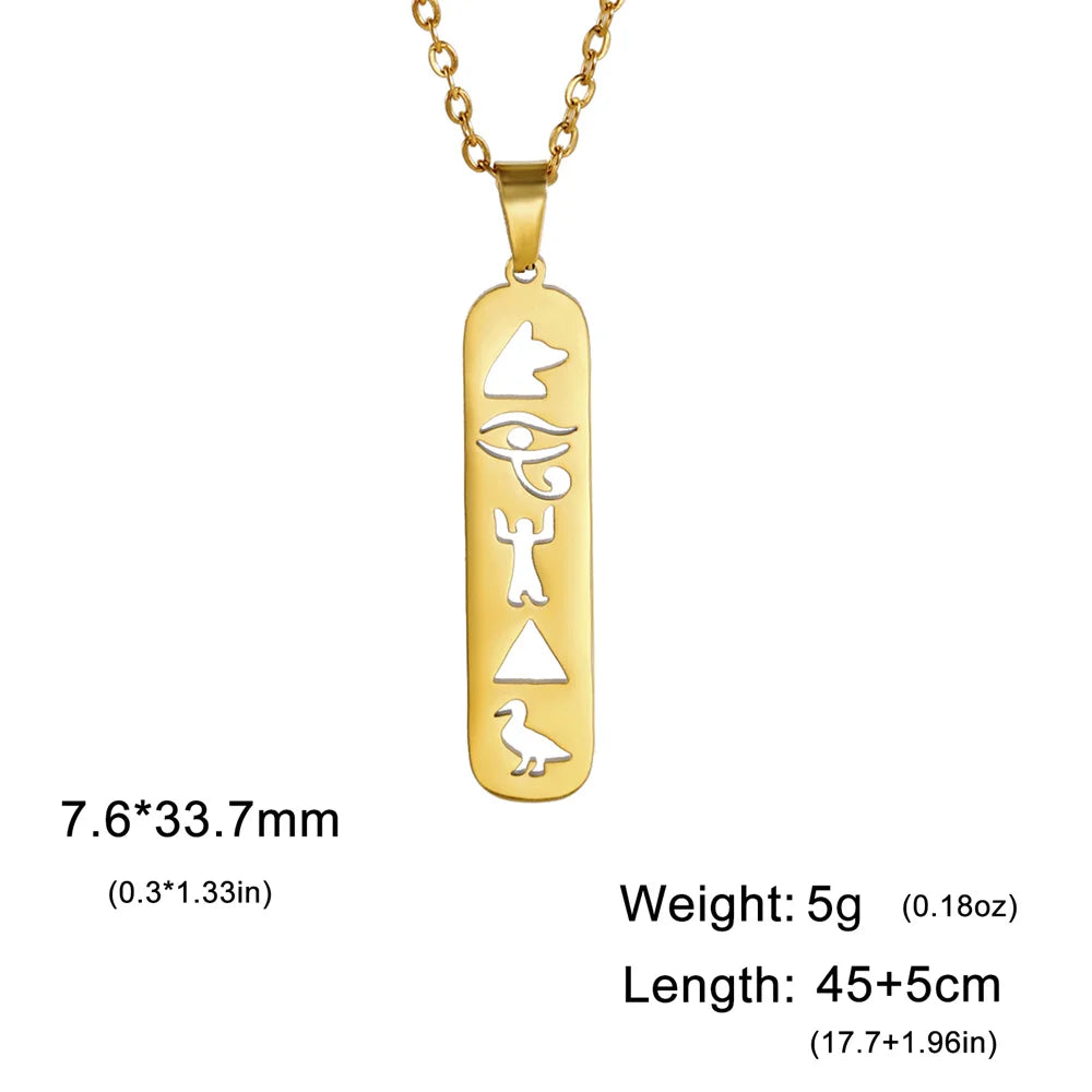 EUEAVAN hiéroglyphes cartouche collier en acier inoxydable égyptien Ankh oeil d'horus egypte déesse aile colliers bijoux spirituels