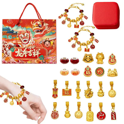 Calendrier de l'Avent du Nouvel An chinois pour filles, bijoux, bracelets à faire soi-même, compte à rebours de 24 jours, cadeaux pour enfants