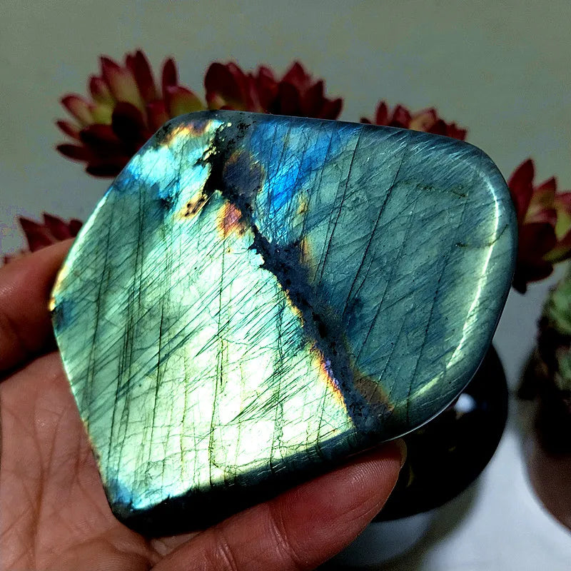 Pierre naturelle bleu jaune Labradorite cristal forme libre méditation sorcellerie Reiki guérison coeur Feng Shui cristal décor de chambre