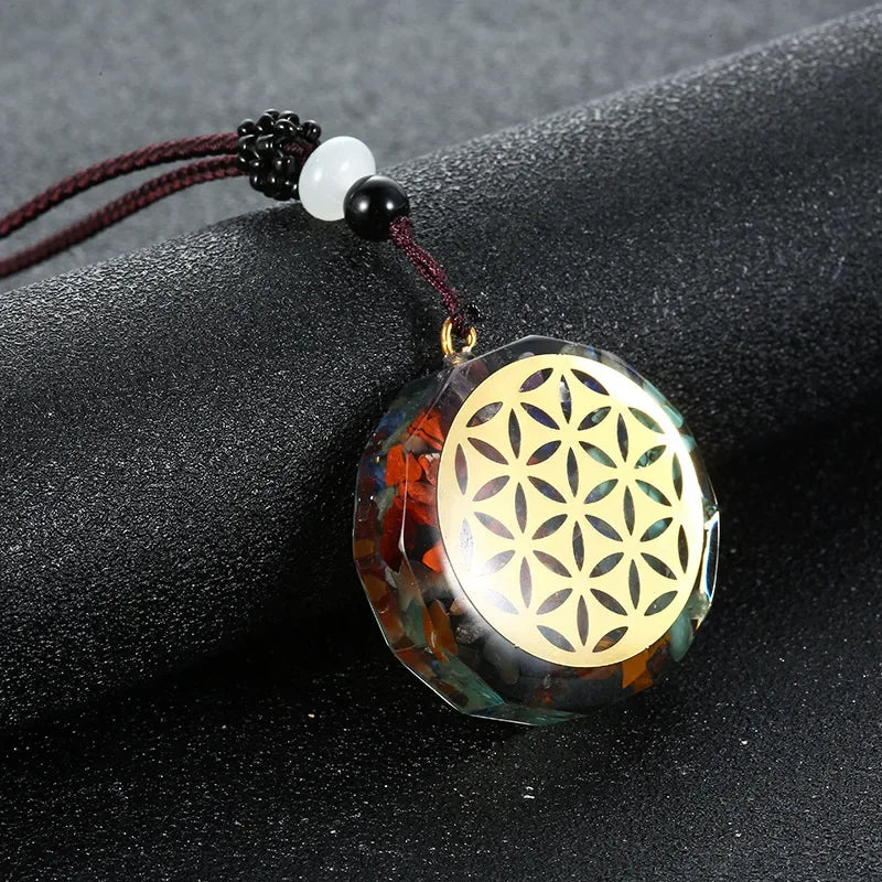 Rétro coloré puces naturel Turquoise améthyste pierre Chakra Orgone énergie pendule amulette Reiki guérison pendentif collier