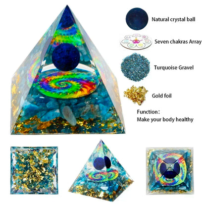 Pyramide de générateur d'énergie en cristal naturel, péridot, améthyste, Reiki, Chakra de guérison, pyramide en résine, décor égyptien, décoration de salle, 1 pièce