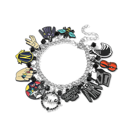 Bracelet de film d'horreur Addams pour femmes et hommes, bracelet de bricolage, uniforme scolaire gothique, breloques d'emblème, accessoires de bijoux, cadeau de mercredi