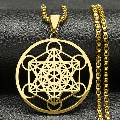 Yoga bouddhisme hindou 7 Chakra collier en acier inoxydable géométrie sacrée ange sceau Metatron symbole collier bijoux cadenas mujer