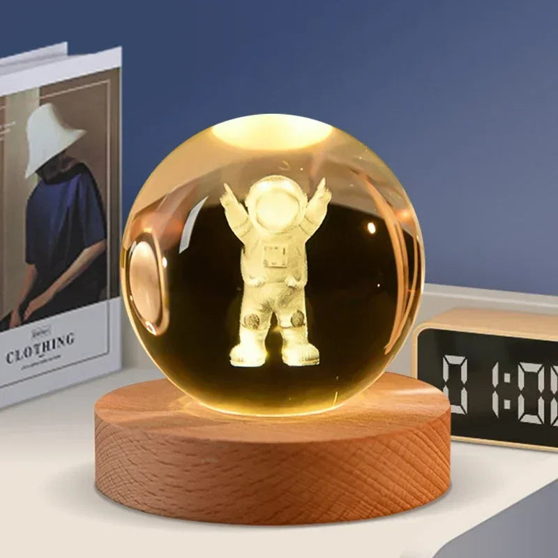 Décoration artisanale en verre 3D, 12 Constellations, boule de cristal gravée au Laser, système solaire d'anniversaire, cadeau, Base en bois, décor de bureau pour la maison