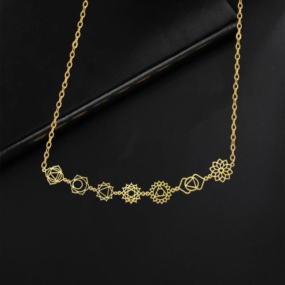 Collier de Yoga 7 chakras, pendentif en acier inoxydable pour méditation, cadeau spirituel Boho