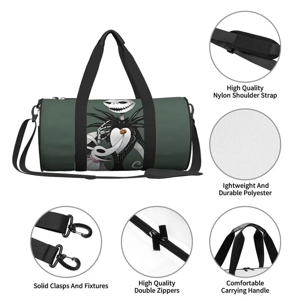Sac fourre-tout de plage personnalisé Jack Skellington pour femmes, squelette vivant, grand compartiment, sacs de voyage pour salle de sport et plage