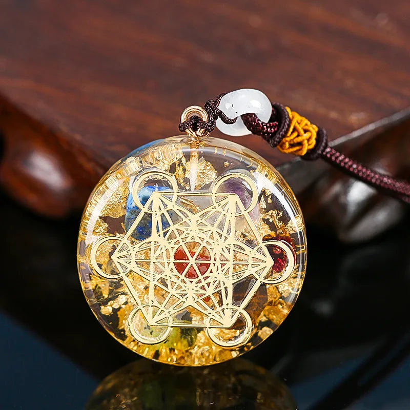 Orgonite pendentif collier Metatron Cube résine pendentif cosmique guérison cristal géométrie sacrée Chakra collier méditation bijoux