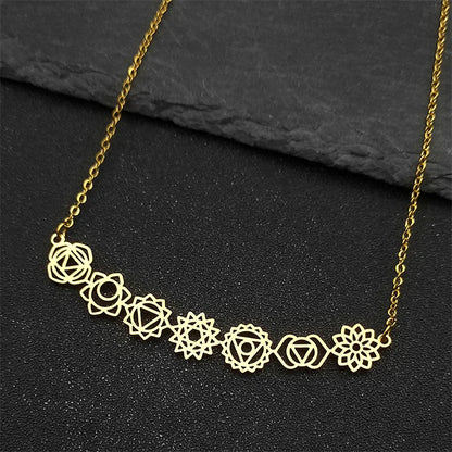 Collier pendentif Yoga 7 Chakra fleur de naissance pour femmes et filles, en acier inoxydable, couleur or, amulette Reiki, bijoux, cadeau de fête des mères