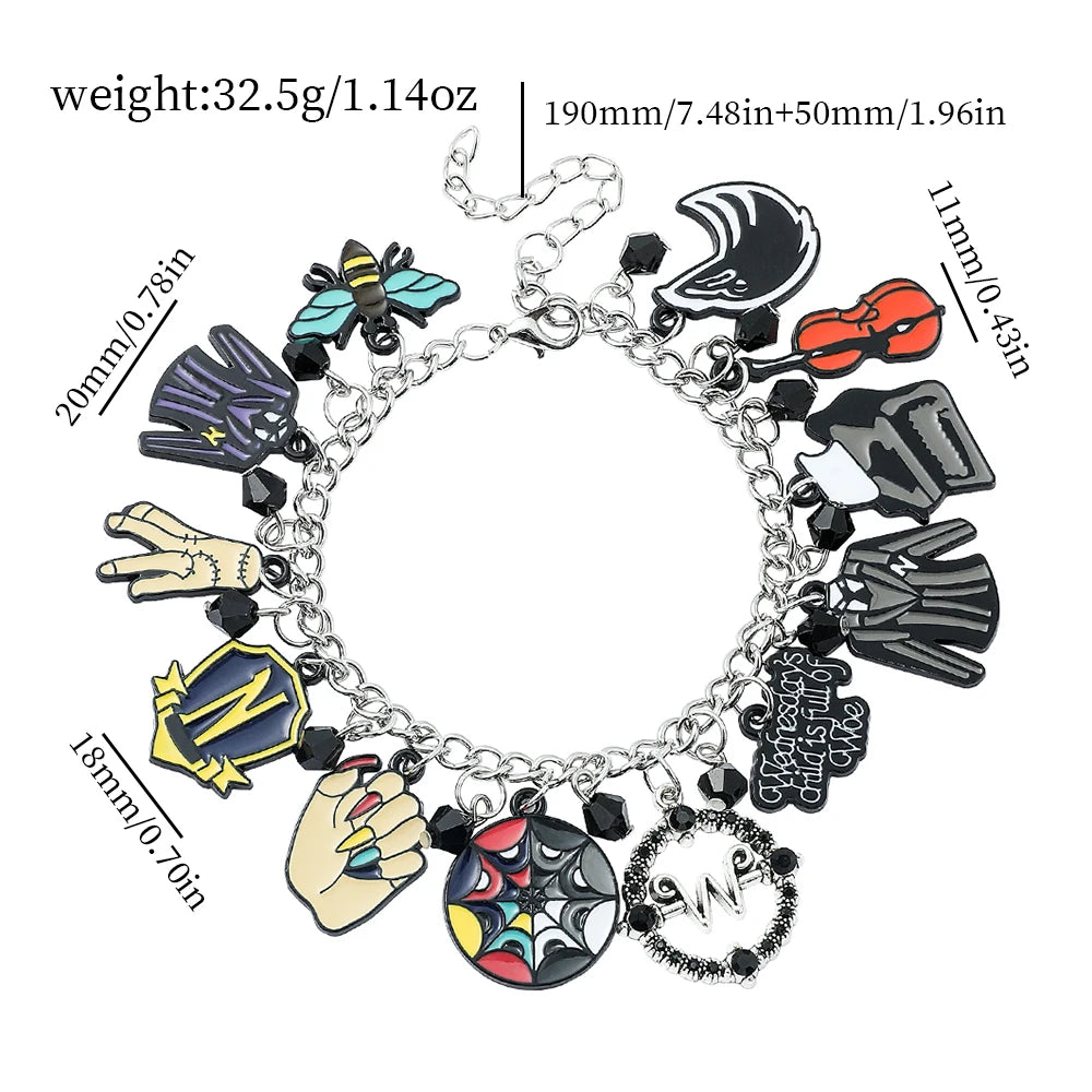 Bracelet de film d'horreur Addams pour femmes et hommes, bracelet de bricolage, uniforme scolaire gothique, breloques d'emblème, accessoires de bijoux, cadeau de mercredi