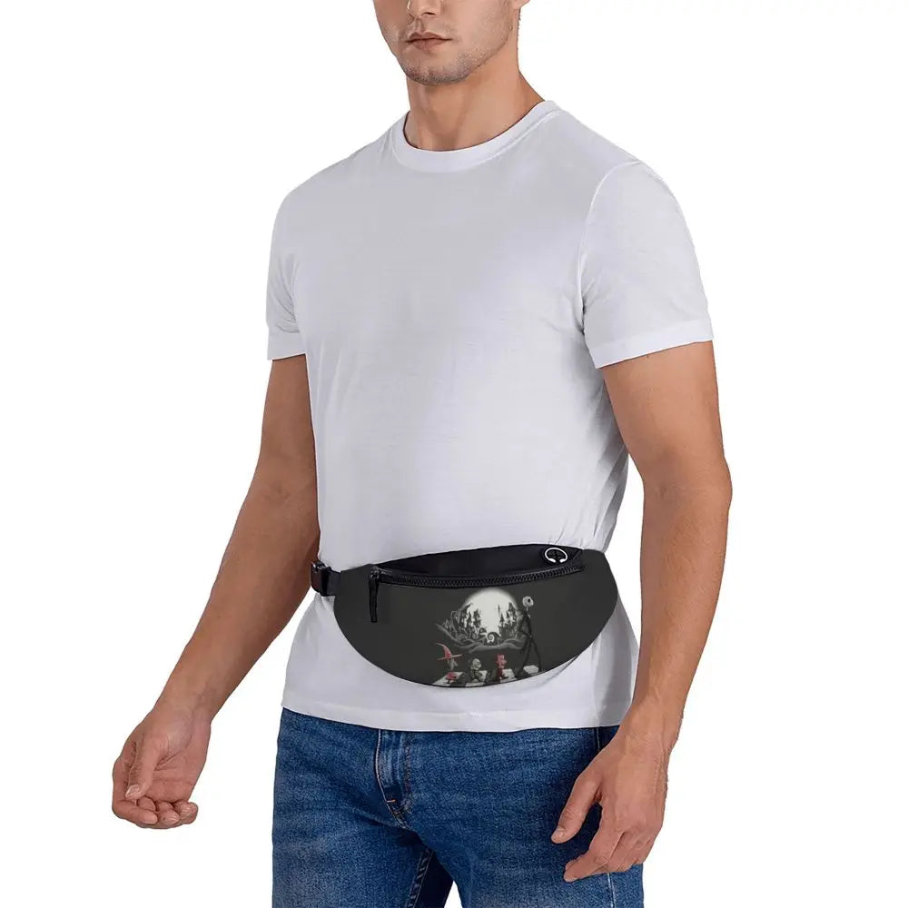 Sac Banane Personnalisé L'Étrange Noël de Monsieur Jack, Sacoche à Bandoulière pour Voyage, Randonnée, Téléphone, Poudres d'Argent