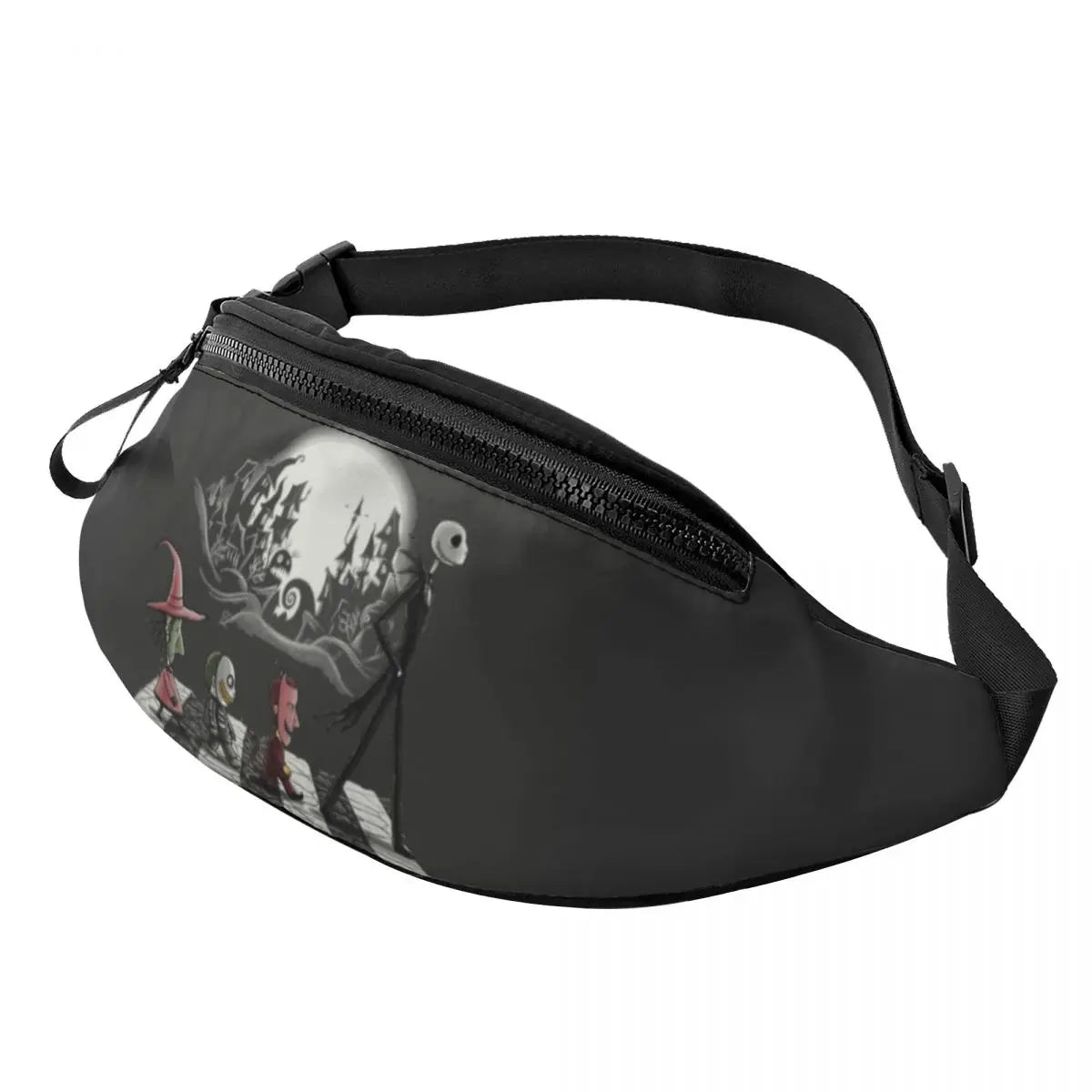 Sac Banane Personnalisé L'Étrange Noël de Monsieur Jack, Sacoche à Bandoulière pour Voyage, Randonnée, Téléphone, Poudres d'Argent