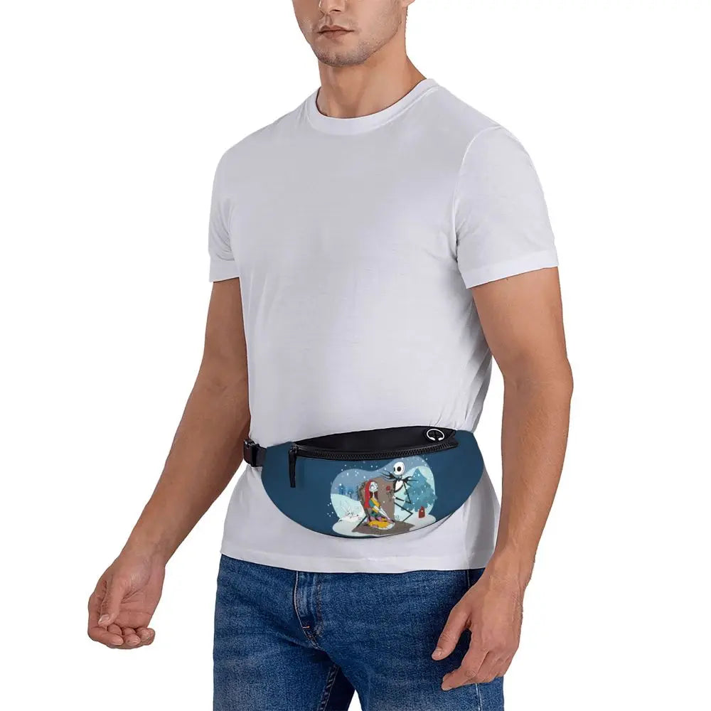 Sac Banane Personnalisé L'Étrange Noël de Monsieur Jack, Sacoche à Bandoulière pour Voyage, Randonnée, Téléphone, Poudres d'Argent