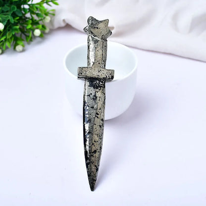 Aimant de sculpture de couteau en matériau naturel, décoration de maison, salle Katana, décorations de jardin, accessoires de décoration en pierre, pierres précieuses en cristal