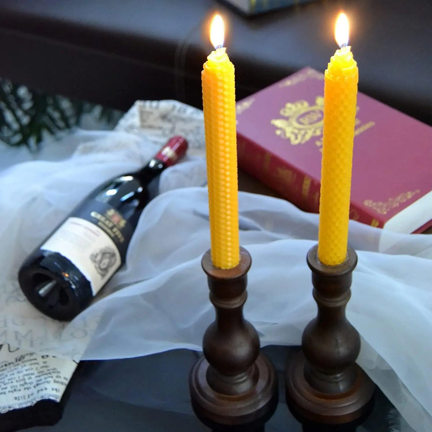 Bougies coniques en cire d'abeille, rouleaux à la main, Design en nid d'abeille, bougies en cire d'abeille sans fumée pour fête, rencontres, décoration de Table à dîner à domicile