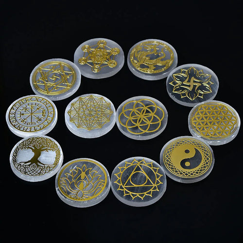 Plaque circulaire en sélénite naturelle, cristal de guérison, charge de Chakras minérales, dalle de gypse, spécimen de minéraux, décoration de maison, cadeau, 1 pièce
