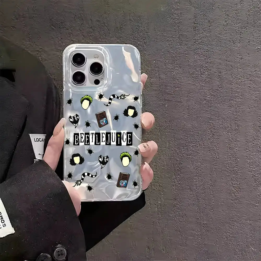 Coque de téléphone Horror B-BeetlejuiceS pour iPhone 16 15 14 13 Plus Pro Max, surface brillante colorée en satin
