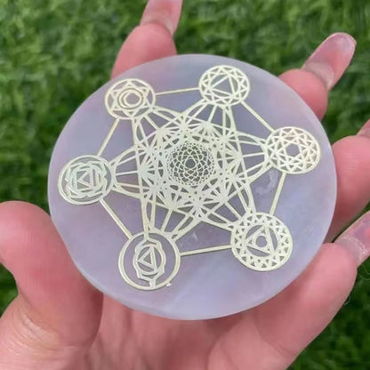 Dalles en tranches de sélénite en cristal naturel, 6CM, gypse blanc, 7 Chakras, fleur de vie, plaque de chargement, Yoga, méditation, guérison Fengshui