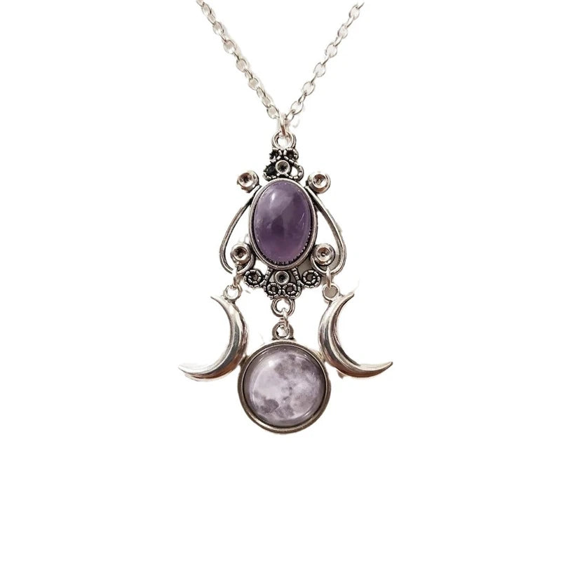 Collier pendentif Triple lune noir/rouge/violet, bijoux à la mode