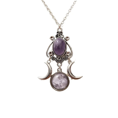 Collier pendentif Triple lune noir/rouge/violet, bijoux à la mode