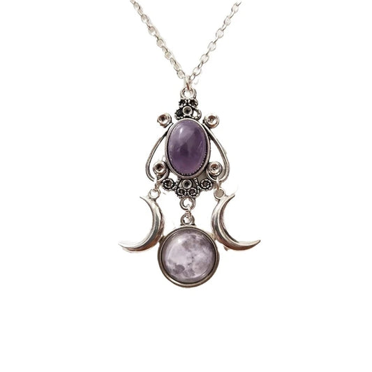 Collier pendentif Triple lune noir/rouge/violet, bijoux à la mode