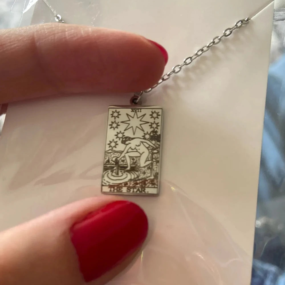 Dawapara – collier de cartes de Tarot pour femmes, en acier inoxydable, amulette de richesse, Tarot classique, arcanes majeurs, bijoux de Divination
