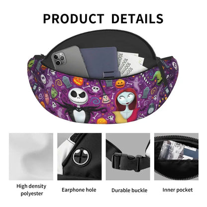 Sac Banane Personnalisé L'Étrange Noël de Monsieur Jack, Sacoche à Bandoulière pour Voyage, Randonnée, Téléphone, Poudres d'Argent