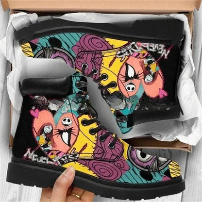 Cauchemar Brfore Noël Anime Figure Jack Skellington Sally Bottes Baskets montantes Femmes Crâne Bottes Halloween Cosplay Chaussures