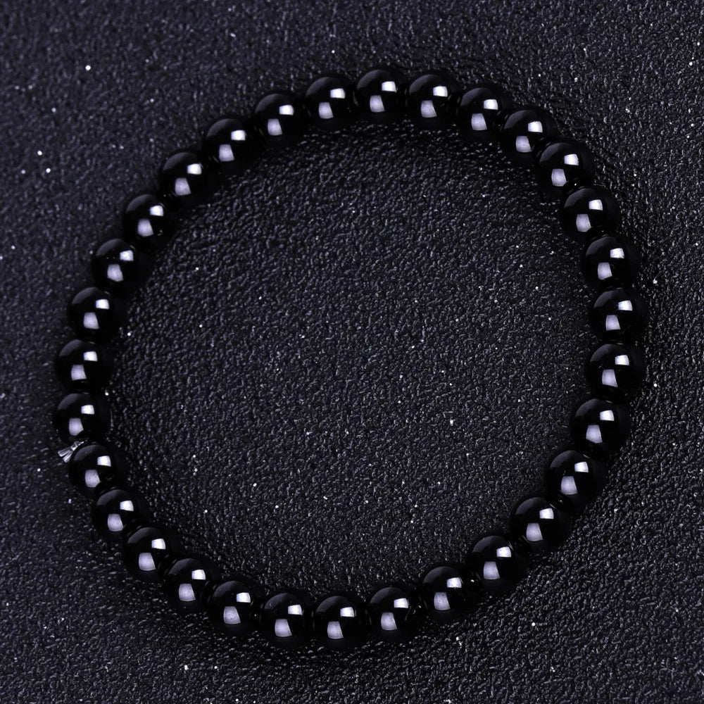 Bracelets bouddhistes tibétains en obsidienne noire pour hommes et femmes, amulette de bénédiction de prière, porte-bonheur, bijoux de médition, 4/6/8/10/12/14/16/18mm