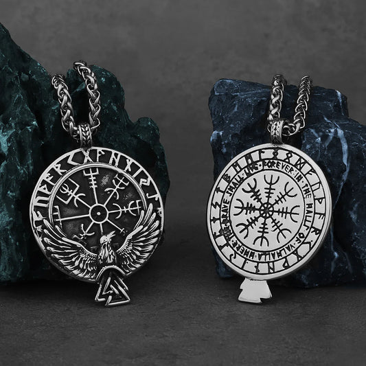 HNSP 316L acier inoxydable Viking Rune corbeau pendentif chaîne collier pour hommes bijoux accessoires