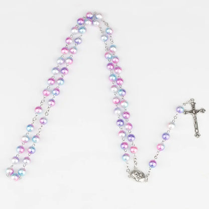 Collier chapelet religieux pour femmes, pendentif croix chrétienne vierge marie jésus, chaînes de perles longues de 8MM, bijoux tendance