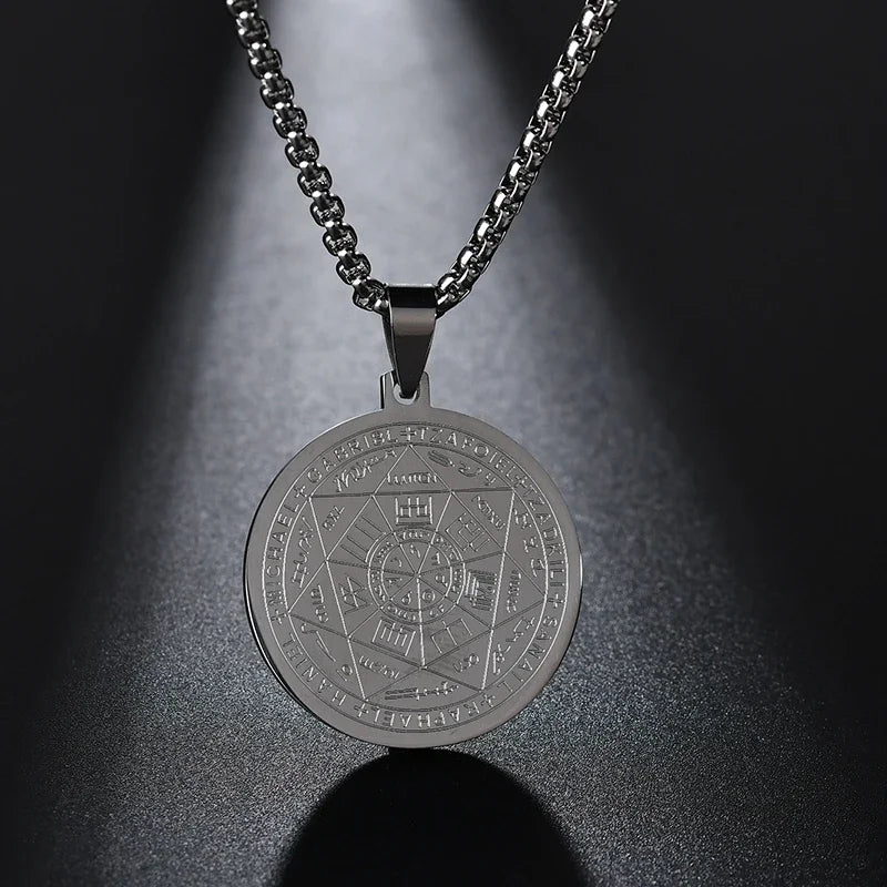 Collier en acier inoxydable pour hommes, amulette spirituelle, sceau des 7 archanges, Michael, bijoux de déclaration