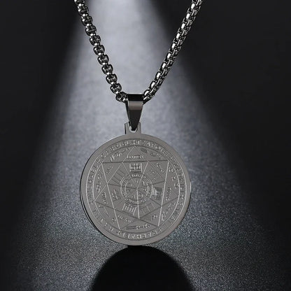 Collier en acier inoxydable pour hommes, amulette spirituelle, sceau des 7 archanges, Michael, bijoux de déclaration