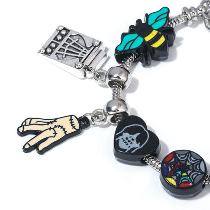 Bracelet de perles de fenêtre arc-en-ciel mercredi Addams, pendentif chose à main, bijoux gothiques pour femmes, accessoires cadeau