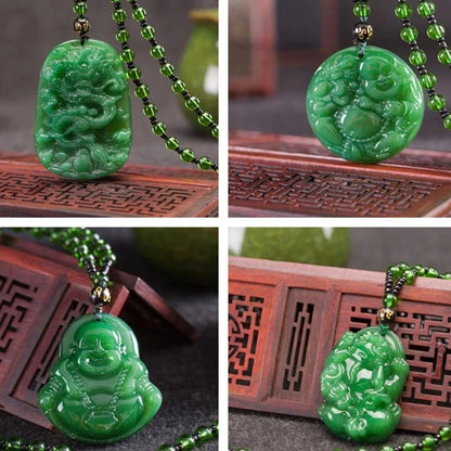 Pendentif classique en Agate chinoise verte naturelle, collier en Jade, bijoux de charme à la mode, amulette porte-bonheur sculptée, cadeaux pour femmes et hommes