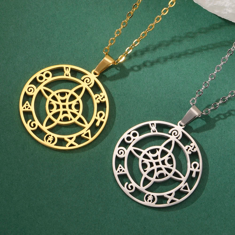 Dawapara-Collier à Nministériels d de Sorcière en Acier Inoxydable pour Femme, Amulette de Protection, Bijoux Wiccan