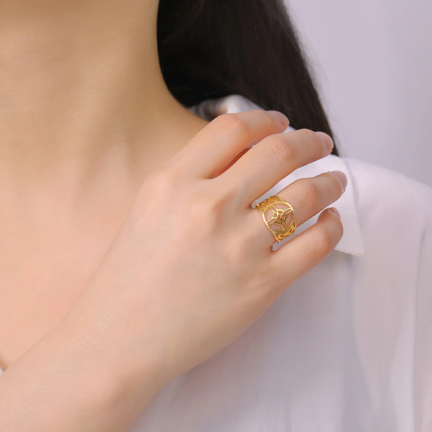 LIKGREAT bague noeud de sorcière pour femmes hommes creux en acier inoxydable bagues celtique Vintage amulette Protection Couple bijoux cadeaux