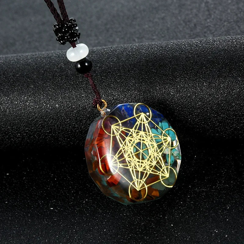 Rétro coloré puces naturel Turquoise améthyste pierre Chakra Orgone énergie pendule amulette Reiki guérison pendentif collier
