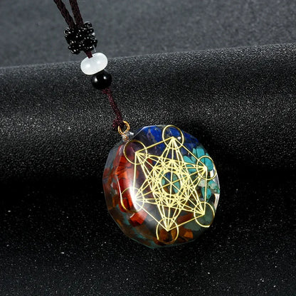 Rétro coloré puces naturel Turquoise améthyste pierre Chakra Orgone énergie pendule amulette Reiki guérison pendentif collier